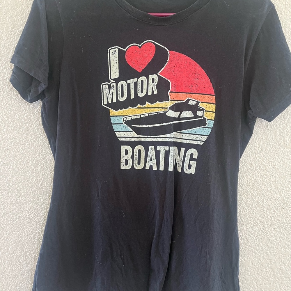 I Love Motor Boating Graphic Tee - Black
